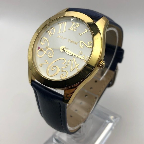 Betsey Johnson Women’s Watch New Dark Navy Blue Band (New Battery) Gold Bezel - Picture 4 of 12